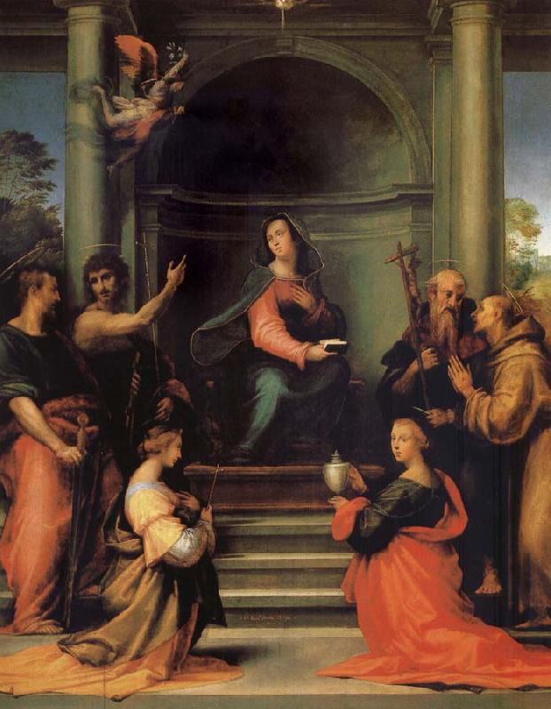 Fra Bartolomeo The Anunciacion, Holy Margarita, Maria Mary magdalene, Pablo, Juan the Baptist, Jeronimo and Francisco oil painting image